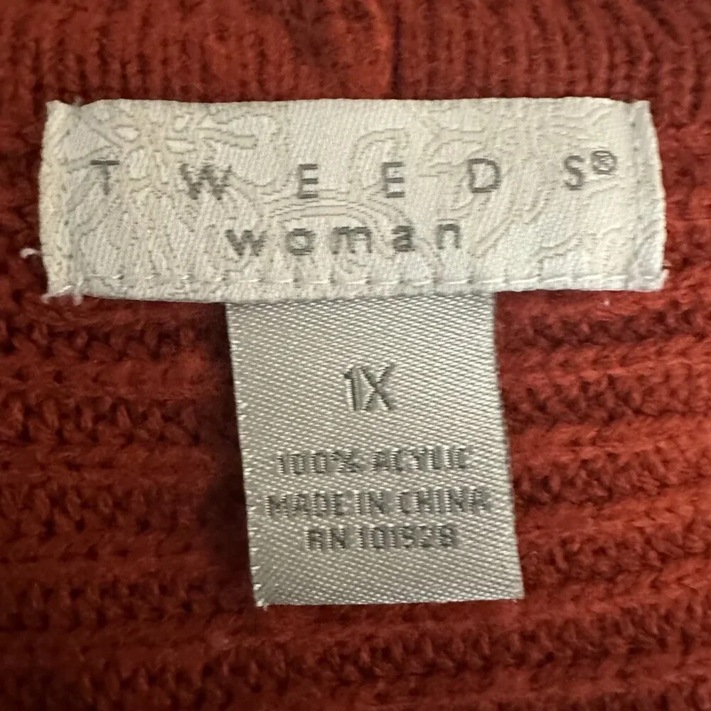 Tweeds Womens Sweater Plus Size Cardigan Acrylic Knit Orange 1x Turtleneck‎